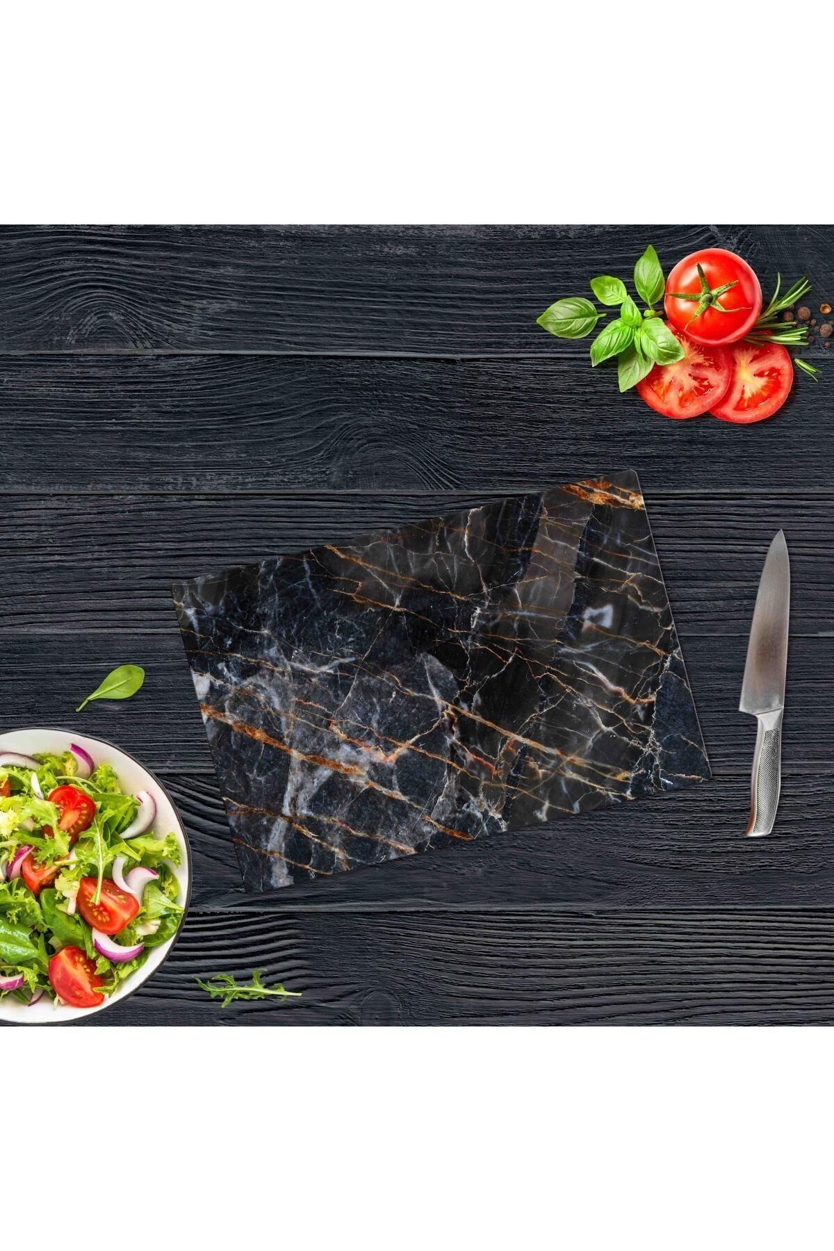 20x30 cm Cam Kesme Tahtası Yaldızlı Mermer