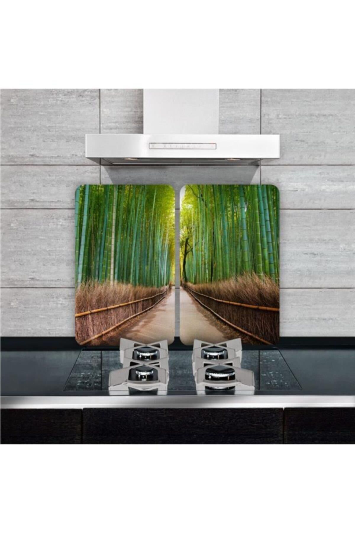 2'li 40x52 cm Cam Ocak Koruyucu 5'li Ocaklar İçin Bambu Yolu