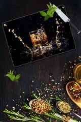 20x30 cm Cam Kesme Tahtası Altın Buz