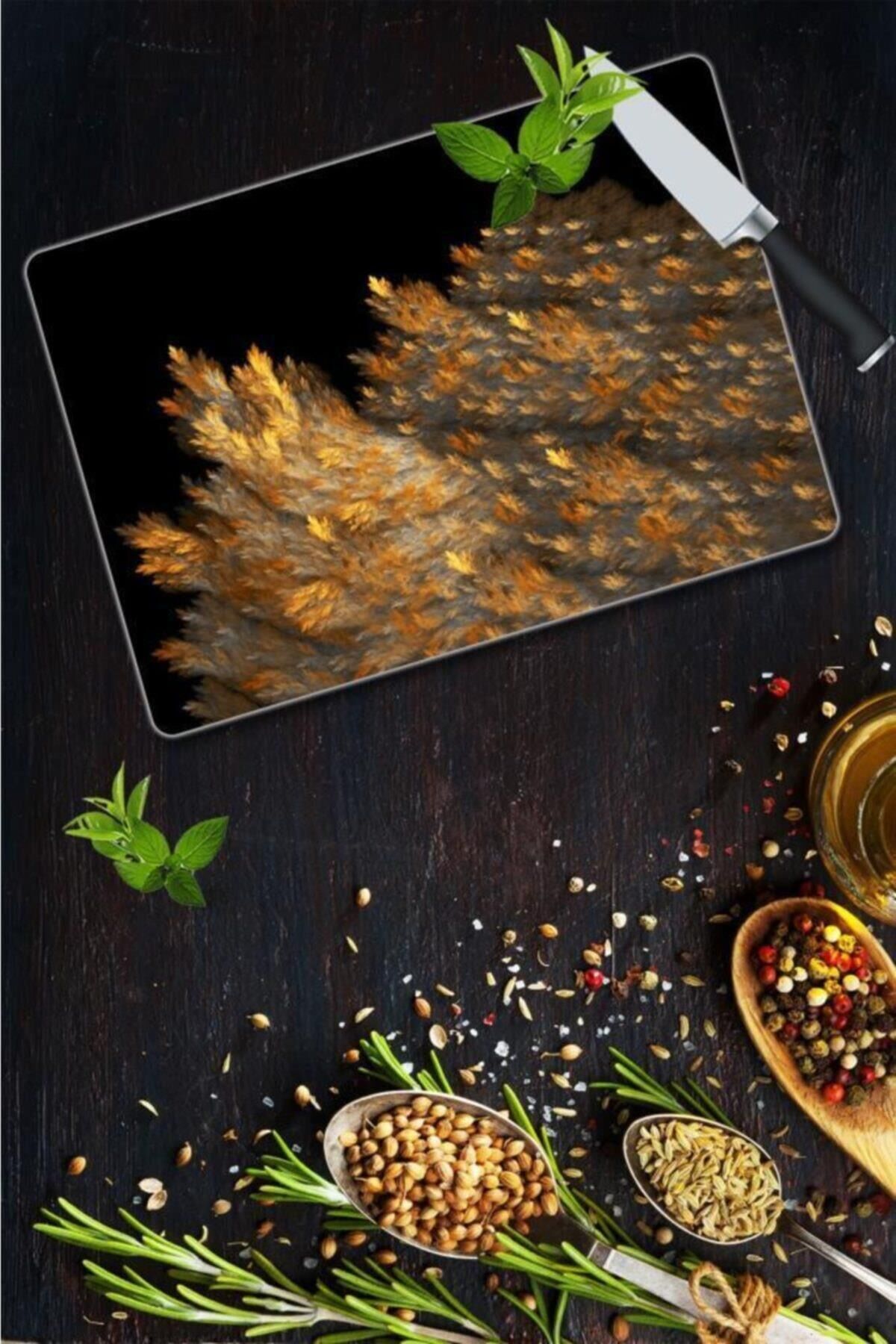 20x30 cm Cam Kesme Tahtası Sonbahar