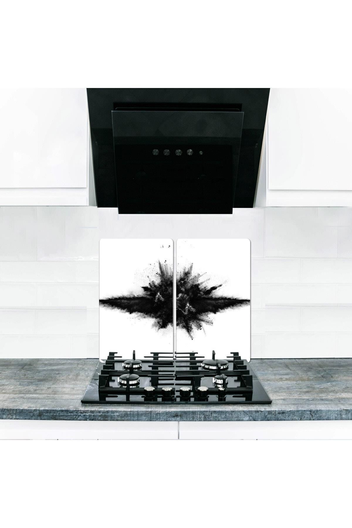 2'li 30x52 cm Cam Ocak Koruyucu 4'lü Ocaklar İçin Kara Duman