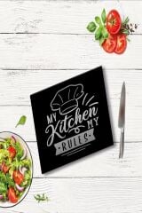 30x40 cm Cam Kesme Tahtası My Kitchen Siyah Şapka