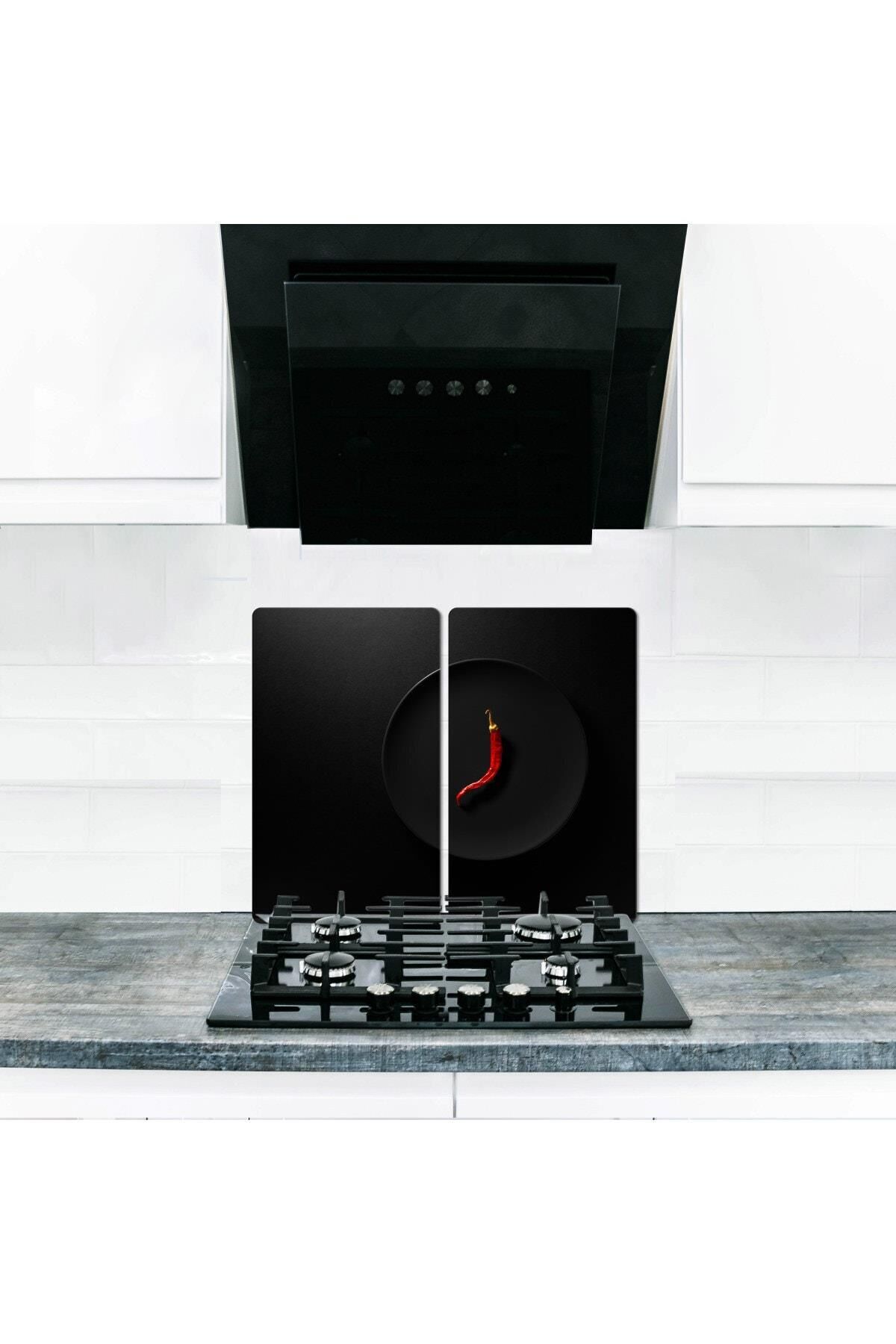 2'li 40x52 cm Cam Ocak Koruyucu 5'li Ocaklar İçin Kızıl Biber