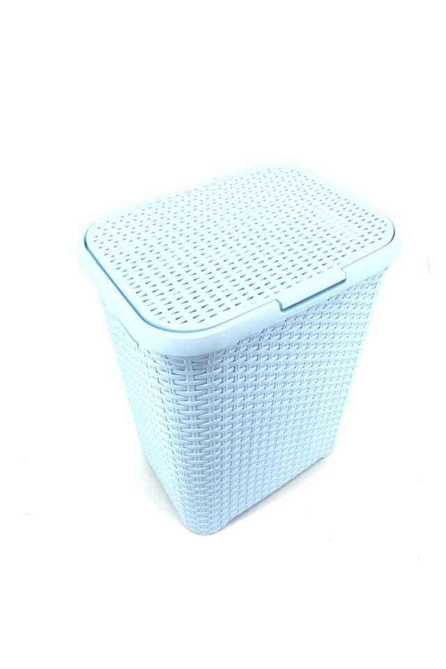 Açık Mavi Hasır Desenli Plastik Çamaşır Sepeti