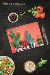 30x40 cm Cam Kesme Tahtası Kaktüs Desenli