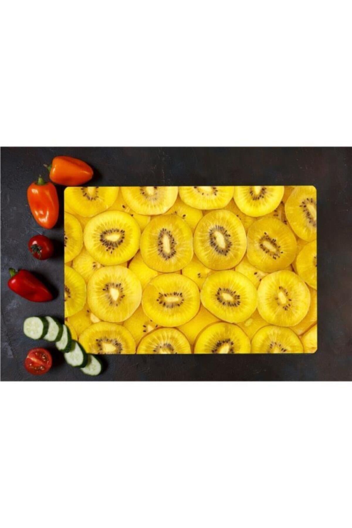 30x40 cm Cam Kesme Tahtası Altın Kivi