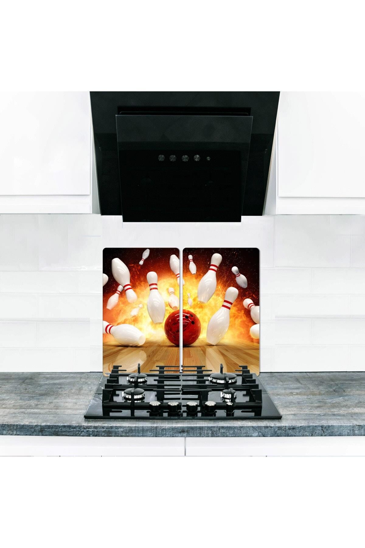 2'li 30x52 cm Cam Ocak Koruyucu 4'lü Ocaklar İçin Bowling