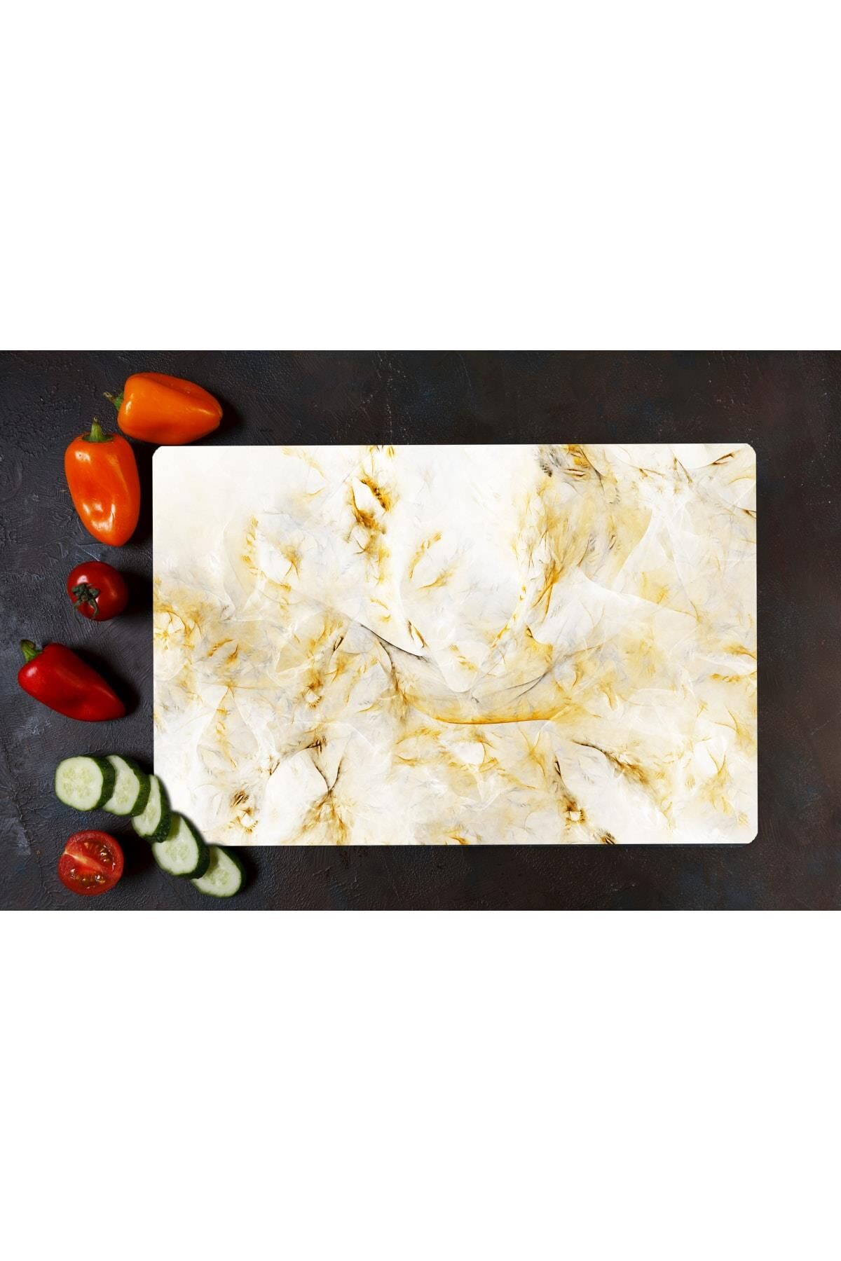 30x40 cm Cam Kesme Tahtası Beyaz Altın