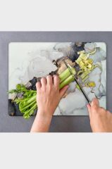 20x30 cm Cam Kesme Tahtası Siyah Yaldızlı Mermer