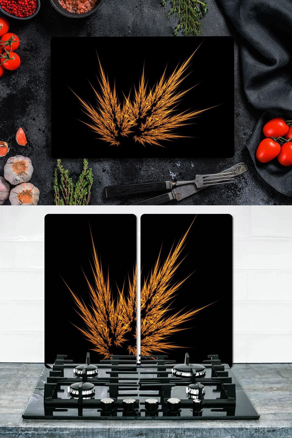 Takım Halinde Tek Başak 20x30 cm Kesme Tablası ve 2'li 30x52 cm Cam Ocak Koruyucu 4'lü Ocaklar