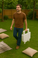 Ev Bahçe Plastik Katlanabilir Piknik Masası Beyaz