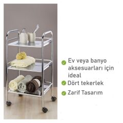 Wenko Krom Kaplama Çelik 3 Katlı Servis Arabası 41 x 75 x 32 cm ( Made in Germany )