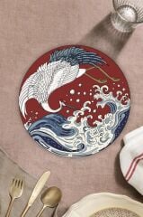 Çap 20 cm Kırmızı Leylek Desenli Cam Kesme Tablası