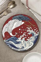 Çap 20 cm Kırmızı Leylek Desenli Cam Kesme Tablası