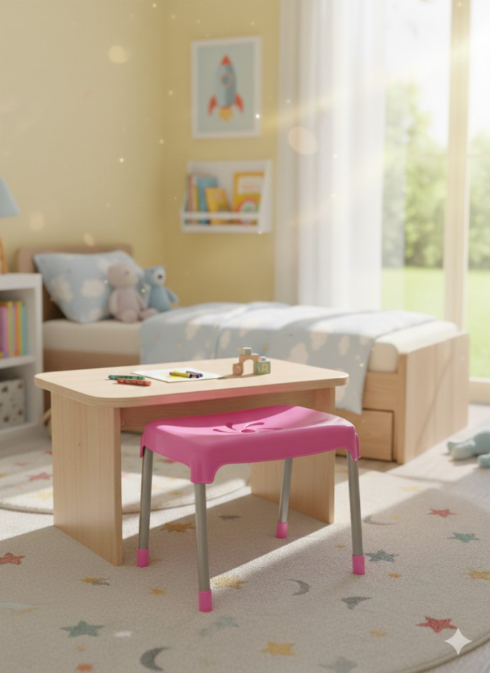 Pembe, Çocuk Sandalyesi Metal Ayaklı Tabure