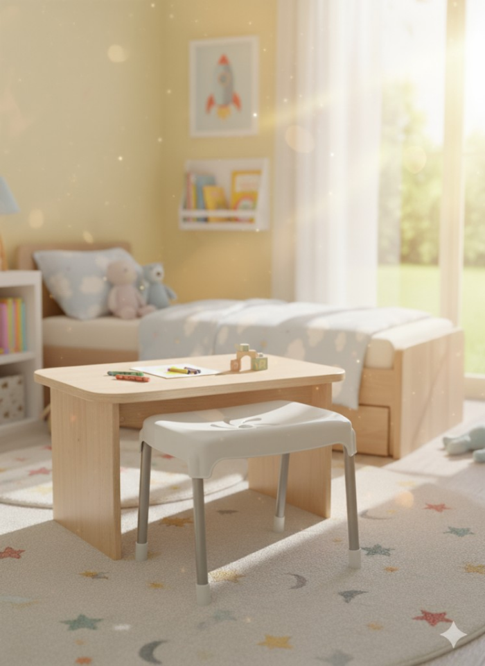 Beyaz, Çocuk Sandalyesi Metal Ayaklı Tabure