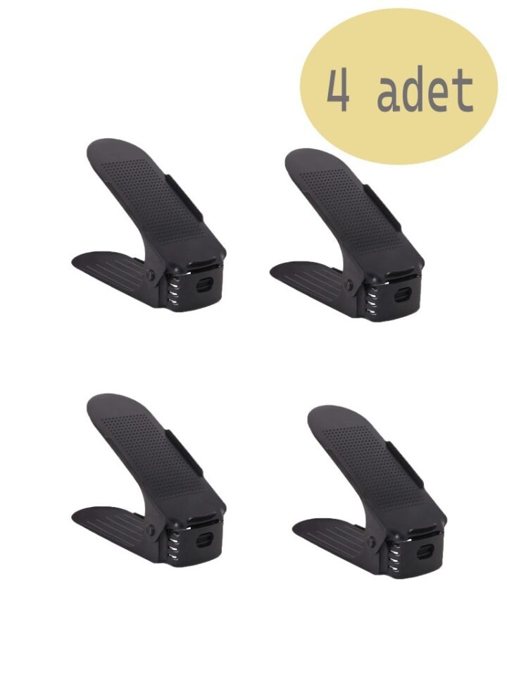 Siyah - 4'lü Set - Ayarlanabilir Ayakkabı Rampası - Çift Katlı Düzenleyici