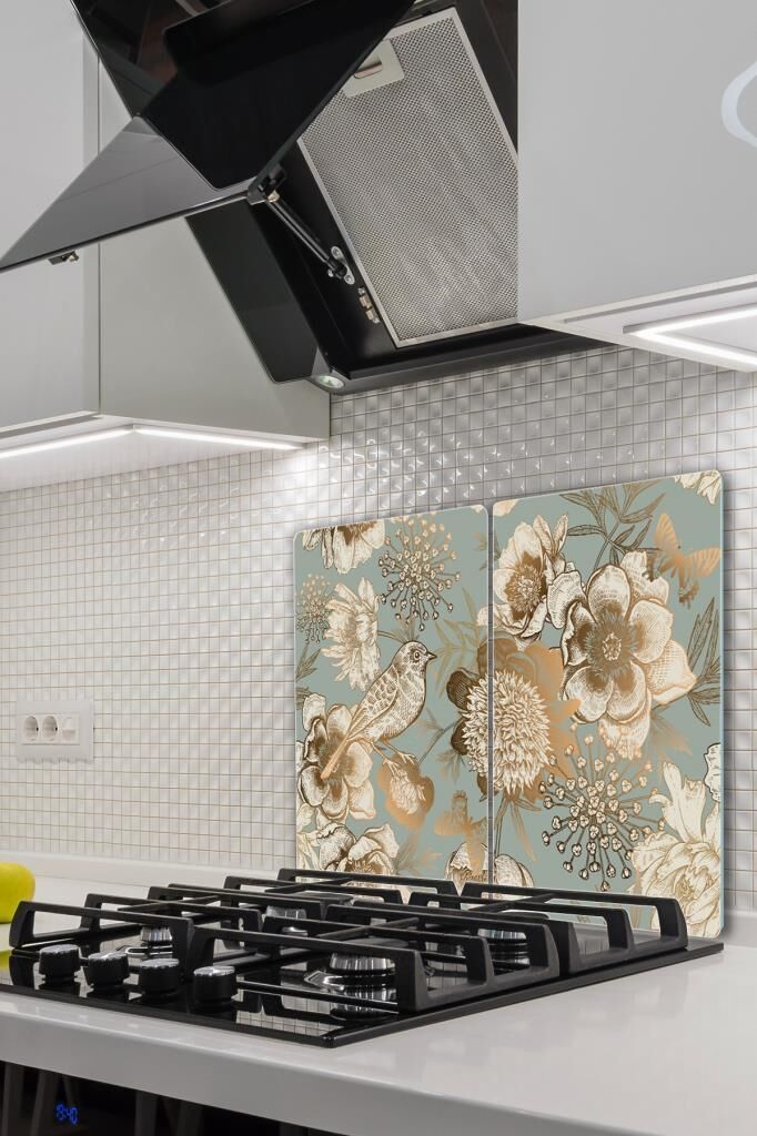 2' li 30x52 cm Cam Ocak Koruyucu  Model 14 Desenli