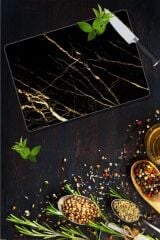 30x40 cm Cam Kesme Tahtası Sarı Altın Mermer