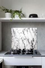 60 x 70 cm Beyaz Mermer Desenli Cam Ocak Koruyucu