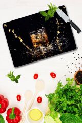 30x40 cm Cam Kesme Tahtası Altın Buz