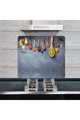 50x56 cm Baharat ve Kaşıklar Desenli Cam Ocak Koruyucu