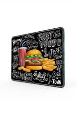 20x30 cm Cam Kesme Tahtası Fast Food Desenli