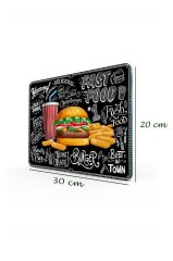 20x30 cm Cam Kesme Tahtası Fast Food Desenli