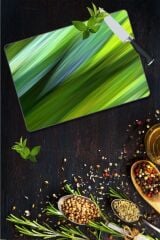 30x40 cm Cam Kesme Tahtası Yeşil Dalga