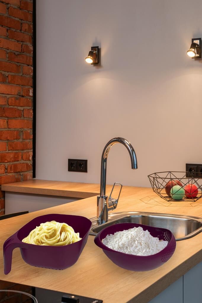 2' li Set Makarna & Pirinç Süzgeç Takımı Mürdüm
