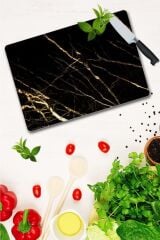 20x30 cm Cam Kesme Tahtası Sarı Altın Mermer