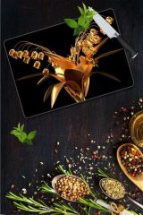 30x40 cm Cam Kesme Tahtası Altın Zambak