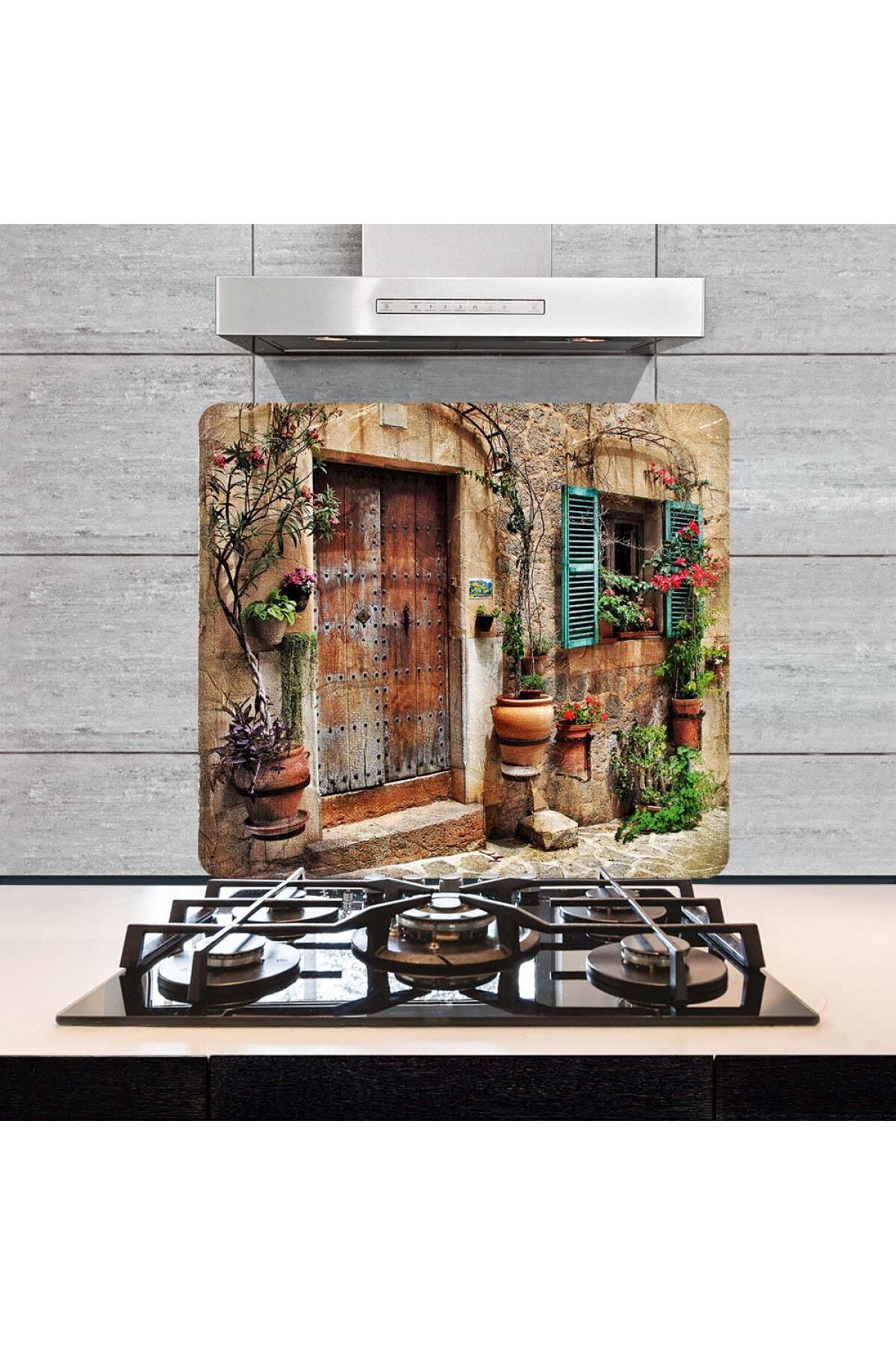 50x56 cm Taş Ev Cam Ocak Koruyucu