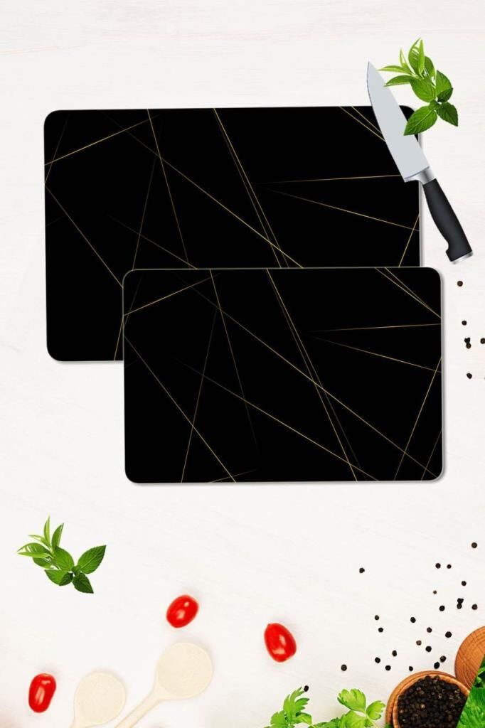 2' li Takım 30x40 cm ve 20x30 cm Led Desenli Cam Kesim Tablası ve Ocak Koruma