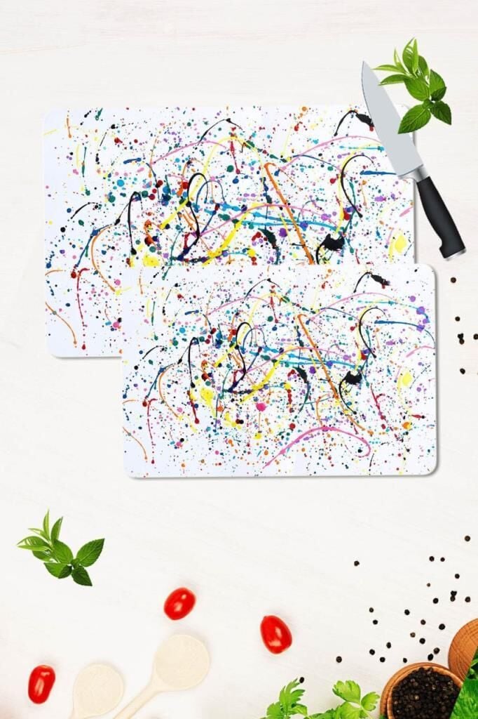 2' li Takım 30x40 cm ve 20x30 cm Model 79 Desenli Cam Kesim Tablası ve Ocak Koruma