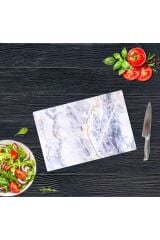 30x40 cm Cam Kesme Tahtası Mavi Mermer Görünümlü