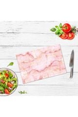 20x30 cm Cam Kesme Tahtası Pembe Mermer Görünümlü