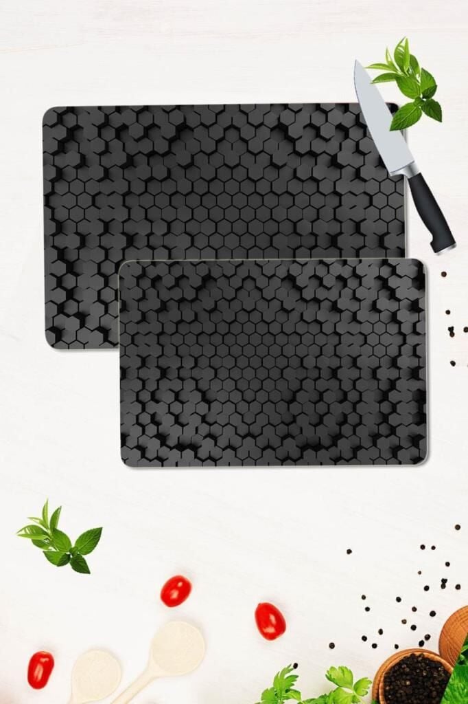 2' li Takım 30x40 cm ve 20x30 cm Model 1009 Desenli Cam Kesim Tablası ve Ocak Koruma