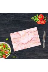 30x40 cm Cam Kesme Tahtası Pembe Mermer Görünümlü