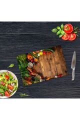 20x30 cm Cam Kesme Tahtası Ahşap ve Sebzeler