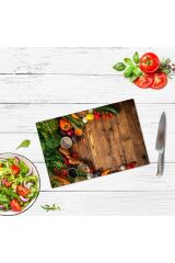 20x30 cm Cam Kesme Tahtası Ahşap ve Sebzeler