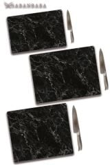 3'lü Takım Cam Kesme Tahtası Siyah Mermer