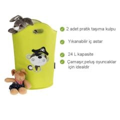 Çocuk Odası Hayvan Figürlü Çamaşır, Oyuncak Toplama Sepeti  Yeşil