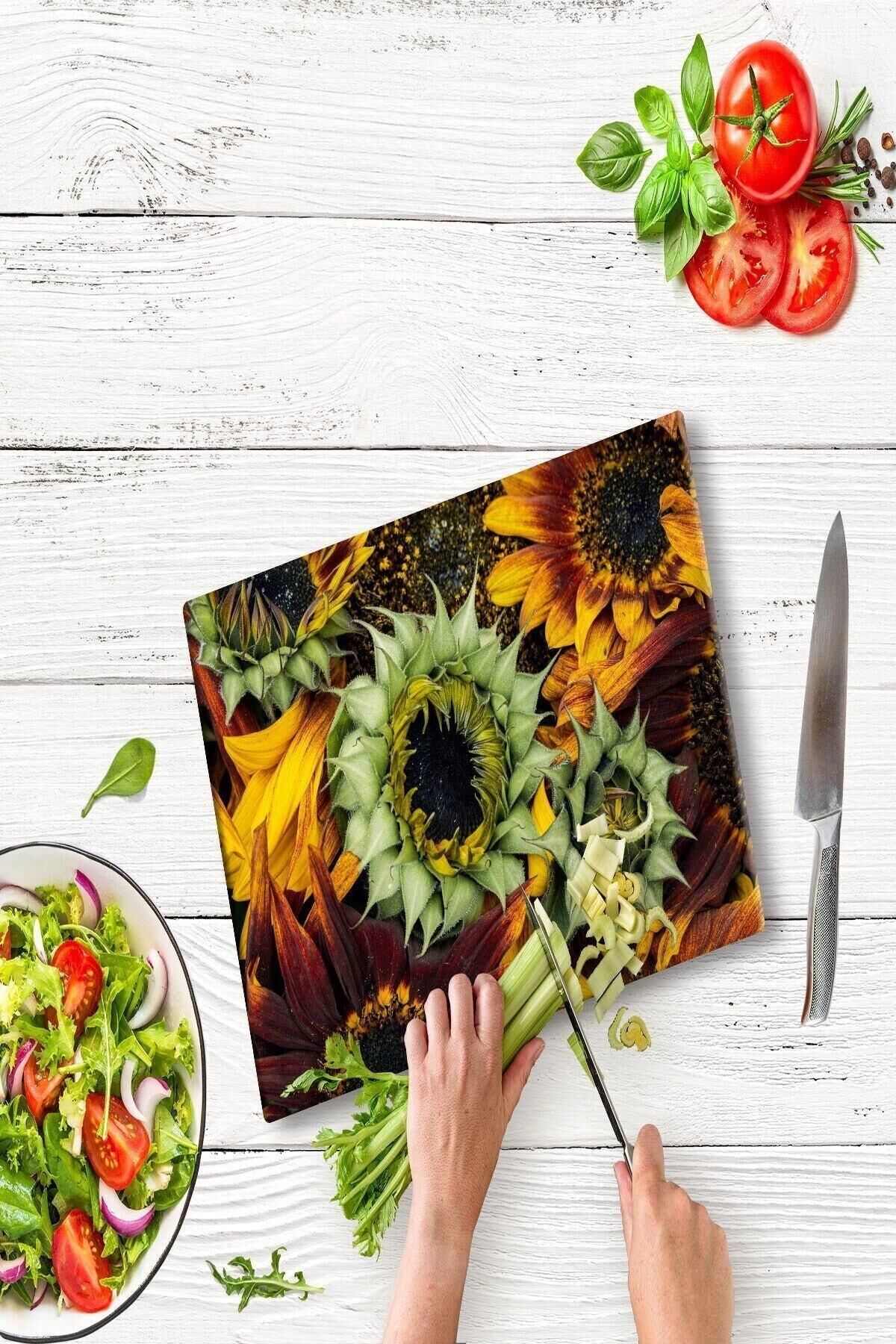 30x40 cm Cam Kesme Tahtası Ayçiçeği