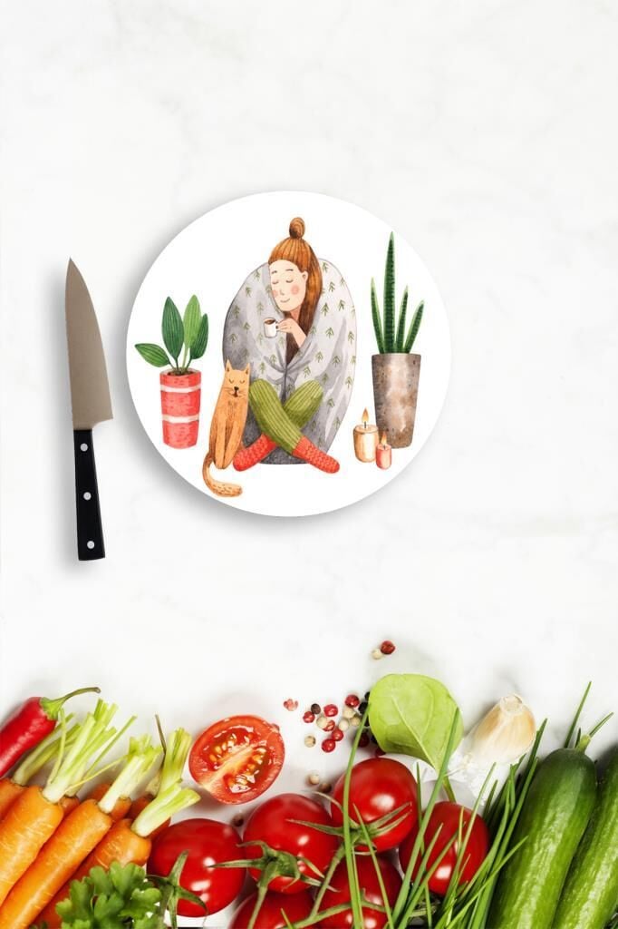 Çap 32 Cm Alone Desenli Cam Kesim Tablası