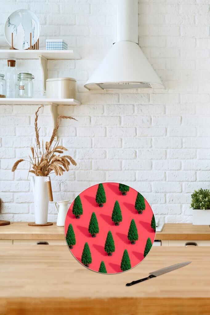 Çap 32 cm Çam Ağacı Desenli Cam Kesim Tablası