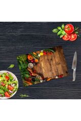 30x40 cm Cam Kesme Tahtası Ahşap ve Sebzeler