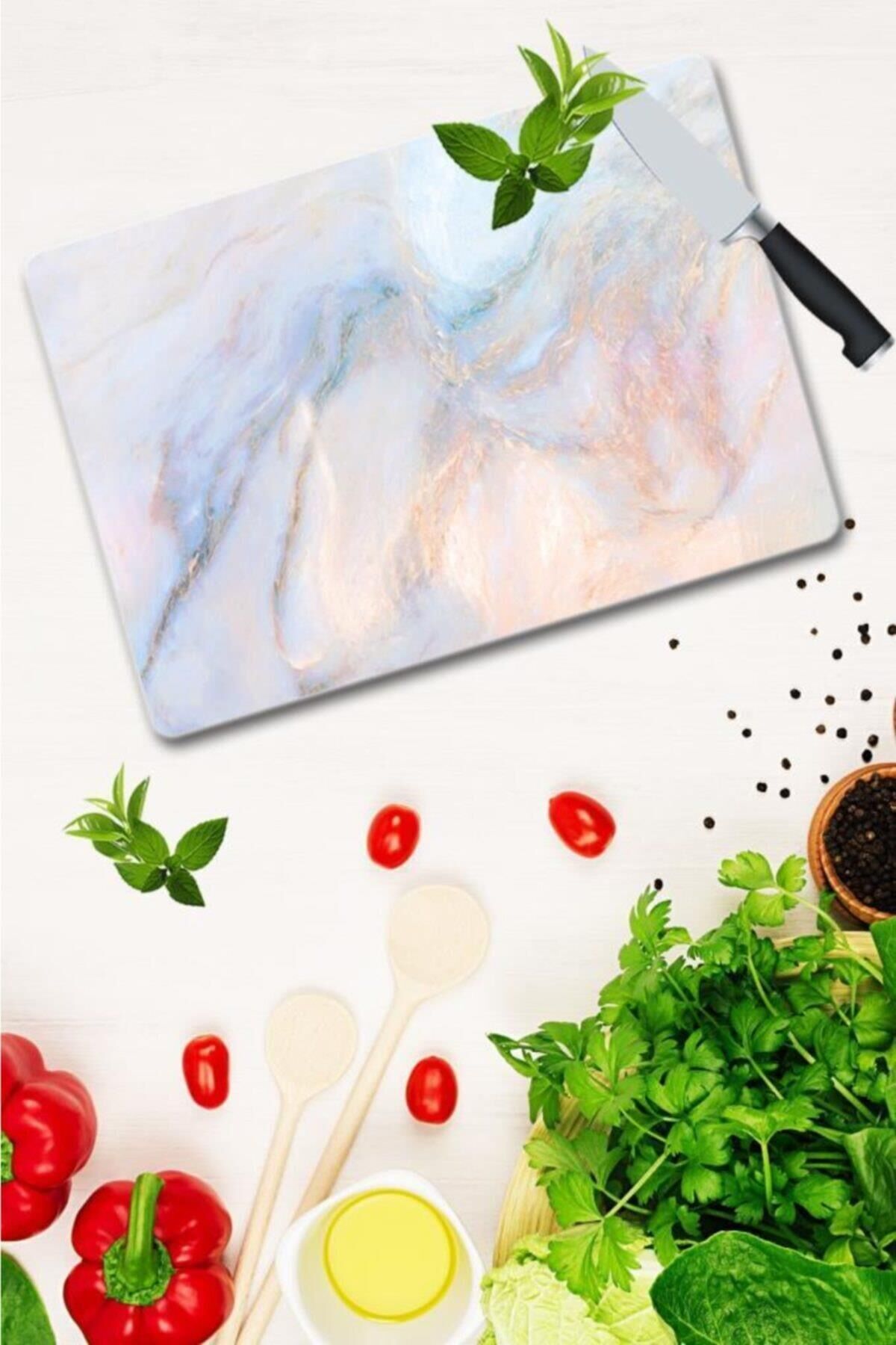 30x40 cm Cam Kesme Tahtası Ezgi Mermer Görünümlü