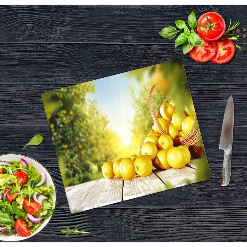 30x40 cm Cam Kesme Tahtası Limon Sepeti