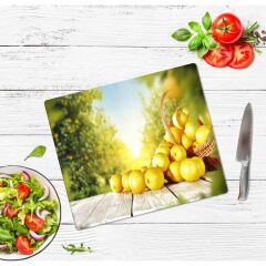 30x40 cm Cam Kesme Tahtası Limon Sepeti